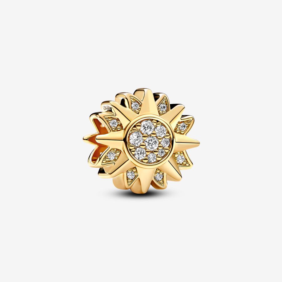 Sun 14k gold-plated charm with clear cubic zirconia image number 0