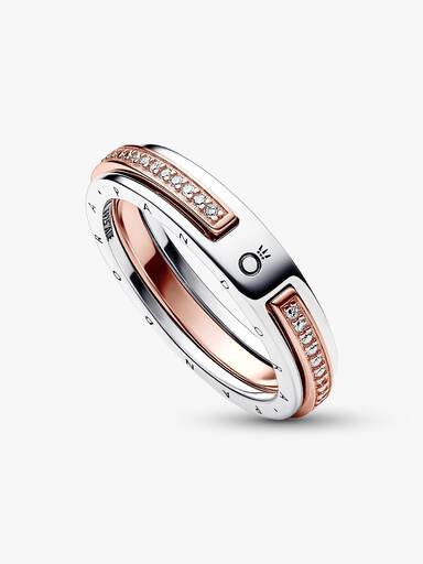 Pandora Signature Kéttónusú logó és pavé gyűrű