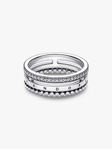 Pandora Signature logó pavé és gyöngyök gyűrű