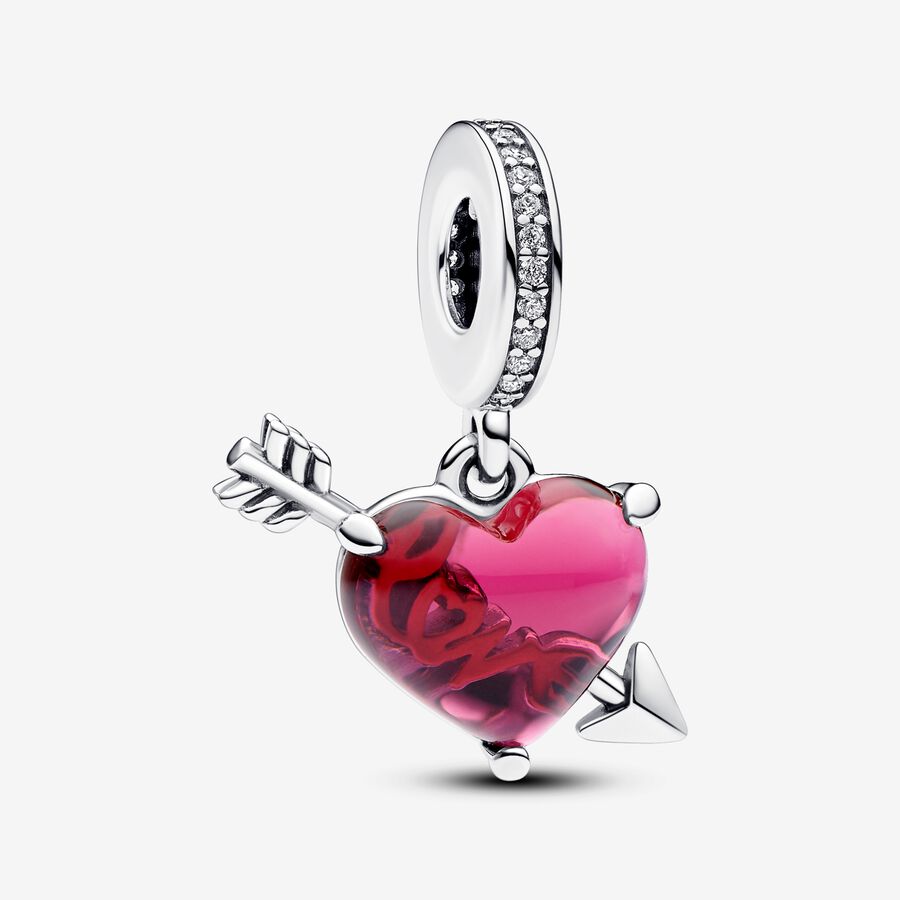 Piros szív és nyíl muranói üveg függő charm image number 0