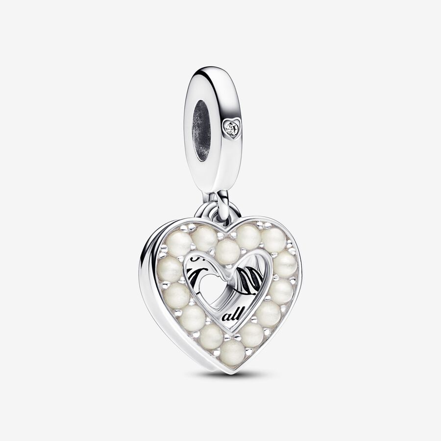 Gyöngyházfényű fehér szív dupla függő charm image number 0
