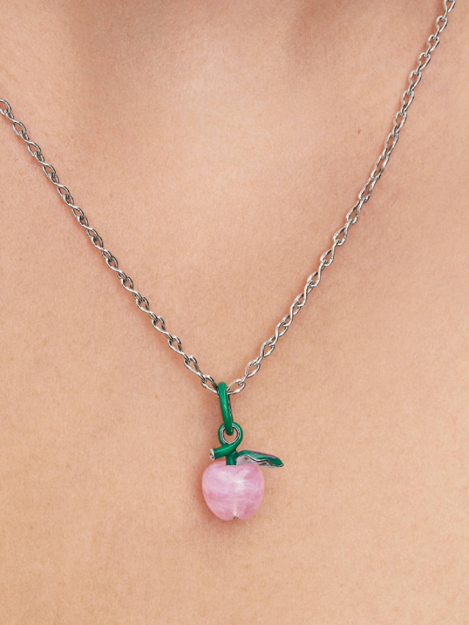 Rózsaszín muranói üveg alma charm