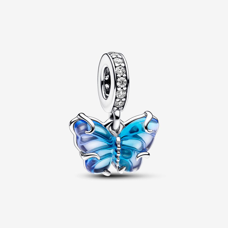 Kék muranói üveg pillangó függő charm image number 0