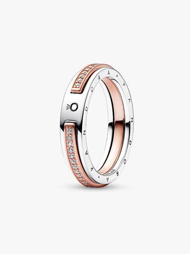 Pandora Signature Kéttónusú logó és pavé gyűrű