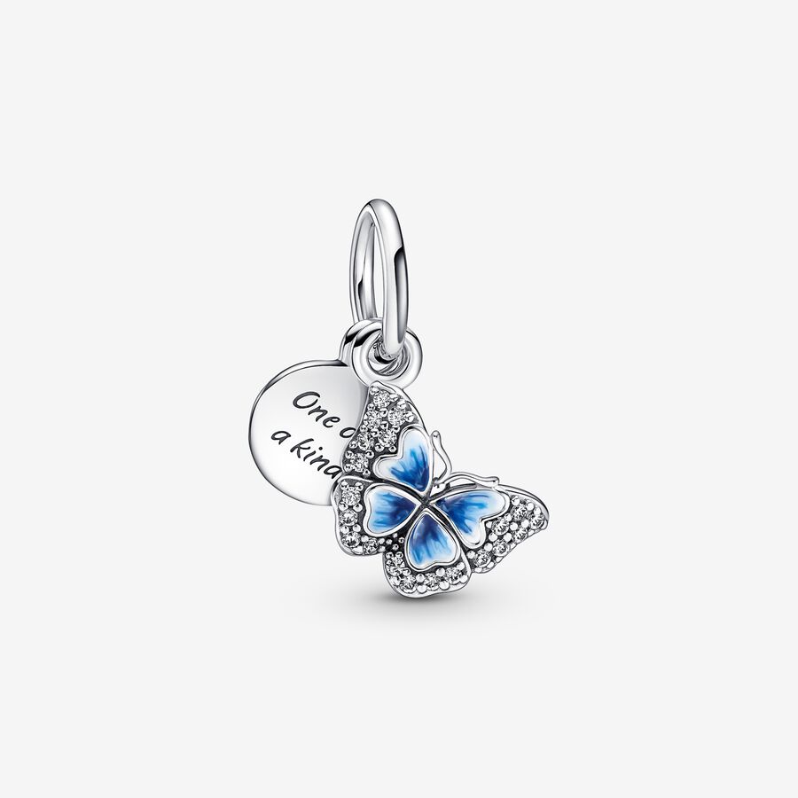 Kék pillangó és idézet dupla függő charm image number 0
