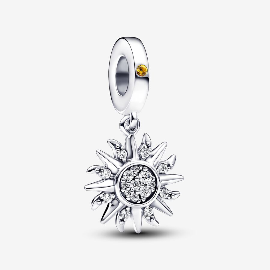 Sun sterling silver dangle with blazing yellow crystal and clear cubic zirconia image number 0