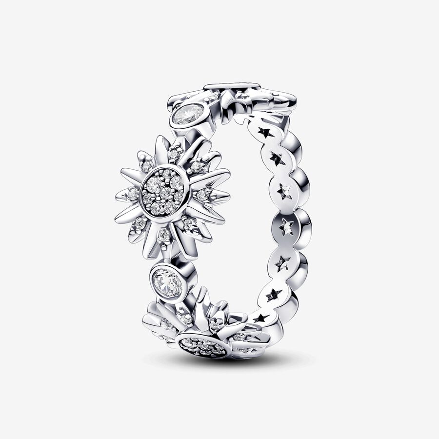 Sun sterling silver ring with clear cubic zirconia image number 0