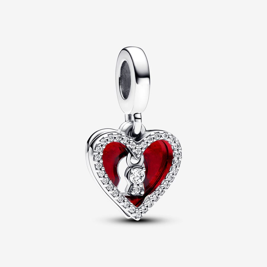 Piros szív és kulcslyuk dupla függő charm image number 0