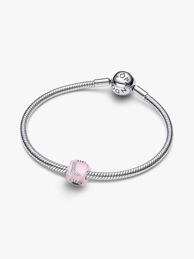 Rózsaszín muranói üveg LOVE kocka charm