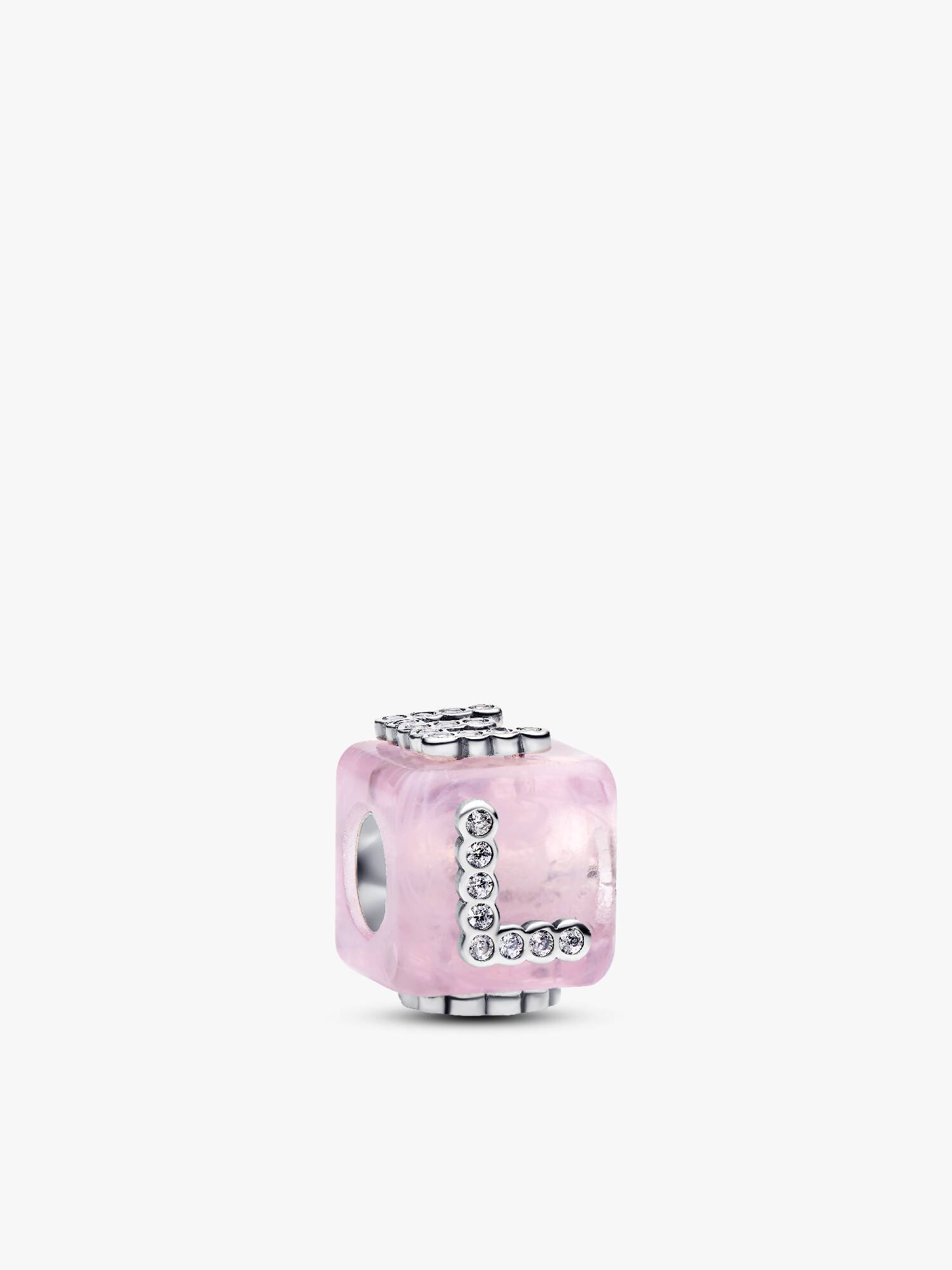 Rózsaszín muranói üveg LOVE kocka charm