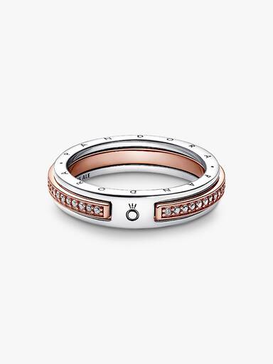 Pandora Signature Kéttónusú logó és pavé gyűrű
